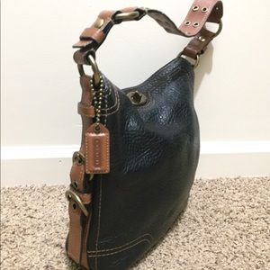 COACH black/brown leather handbag, bronze hardware